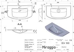 Умивальник Miraggio DEA 1000 (0001545) Miramarble, Глянцевий, Накладний/Врізний, Білий - мініатюра 2