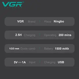 Тример для стрижки та окантовки волосся акумуляторний з турбо режимом VGR V-985 Professional - мініатюра 6