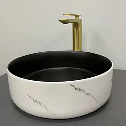 Умивальник VBI Prato white black marble matt накладний VBI-011409, Мрамор - мініатюра 2