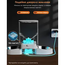 Автоматична годівниця для котів HoneyGuardіan S303D 3,5 л Wi-Fi з двома мисками, білий - мініатюра 4