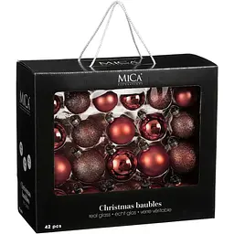 Комплект ялинкових куль Mica Decorations скляні 7/6/5 см вишневі 42 шт. (1180972)