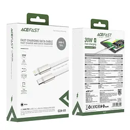 Кабель ACEFAST C24-01, USB to iP, 30W, 1.2m, Braided wire, Zinc alloy + TPE connectors, Білий - мініатюра 2