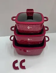 Набір квадратних каструль Higher Kitchen із силіконовими кришками 8 предметів червоний, чорний HK-323 - мініатюра 4