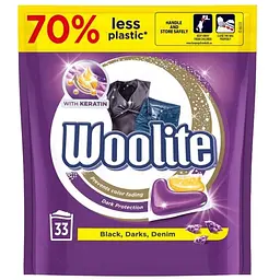 Засіб для прання Woolite для чорних та джинсових тканин з кератином 33 капсули