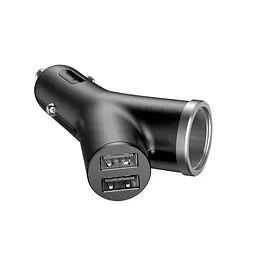 АЗП Baseus Y type dual USB + cigarette lighter extended car charger Black