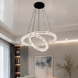 Сучасна підвісна LED люстра Diasha 1712/500+300ABK для спальні та вітальні, чорна, 2 кільця, 54 W, освітлення 10-16 м2