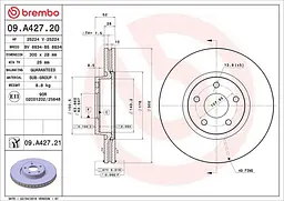 Диск гальмівний передній вентильований Ford Mondeo IV 07-15р Brembo (09.A427.21)
