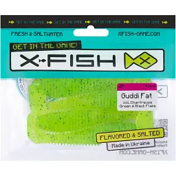 Силікон X-Fish Guddi Fat 4" Chartreuse Green & Black Flake (4шт/уп) - мініатюра 2