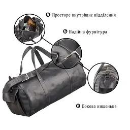 Сумка дорожня Grande Pelle 11046 із вінтажної шкіри чорна - мініатюра 7