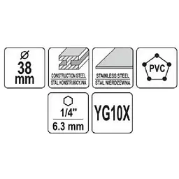Свердло коронка по металу TCT Yato Ø38x103 мм товщина до 25 мм з напрямним 6-гранний хвіст 1/4 (YT-44061) - мініатюра 3