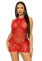 Сітчаста міні-сукня зі стразами Leg Avenue Rhinestone halter mini dress, Red - мініатюра 1