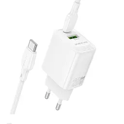 Мережевий зарядний пристрій з кабелем Borofone BN27 Fuente PD20W+QC3. 0 charger set (C to C) (EU) білий - мініатюра 3