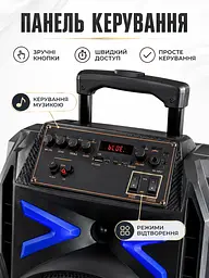 Портативна колонка валіза 12″ PMPO 3000 Вт з мікрофоном, пультом і LED чорна (49676162) - мініатюра 5