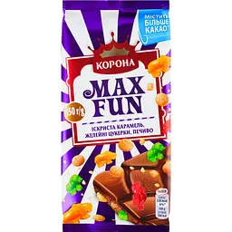 Шоколад молочний Корона Max Fun Карамель, мармелад і печиво 150 г (918395)