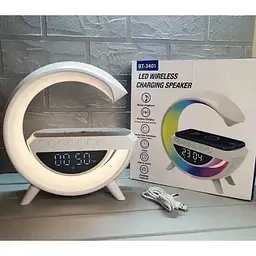Світильник з бездротовою зарядкою для телефону BT-3401 Bluetooth FM RGB Білий - мініатюра 2