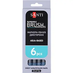 Маркер акварельний Santi Brush Marker SWB-19 темно-синій двосторонній 6 шт. (391075) - мініатюра 4