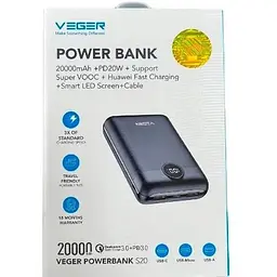 Портативний зарядний пристрій Veger S20 20000 mAh Quick Charge PD22.5W Black - мініатюра 2