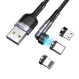 Кабель магнітний із швидкою зарядкою Elough 7 Contact 3 A 2 м круглий конектор, Grey 3 в 1 Micro USB/Lightining/Type C, обертання на 540°