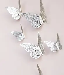 Метелики на скотчі сріблясті - у наборі 12 шт. різних розмірів, в комплекті йде двосторонній скотч - мініатюра 2