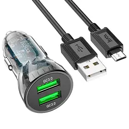 Адаптер автомобільний HOCO Micro USB cable Transparent Discovery Edition dual port Z47 2USB, QC, 3A