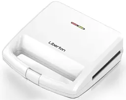 Мультимейкер Liberton LSM-5104, White, 800W, 4в1 гриль, трикутні сендвічі 4шт, бельгійські вафлі 2шт, горішки 12шт, антипригарне покриття, індикатор живлення та готовності, автоматичний контроль температури