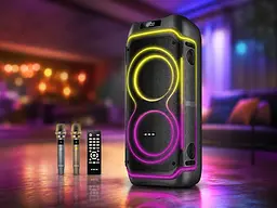 Портативна акустика ZXX-5540 100 Вт / Портативна колонка акумуляторна USB / TWS / TF / FM / BT / Переносна колонка з 2 мікрофонами та пультом ДУ