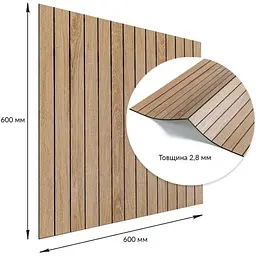 Покриття вінілове самоклеюче Wall Sticker 3D рейки 600х600х2,8мм Світлий мигдаль SW-00002204 - мініатюра 4