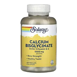 Кальцій Solaray 1000 мг (Calcium Bisglycinate with Vitamin D-3) - 120 веганських капсул