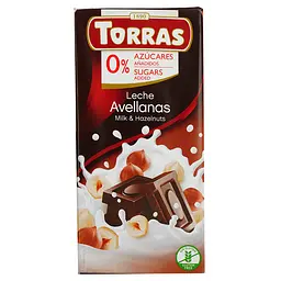 Шоколад молочний Torras з фундуком без цукру 75 г