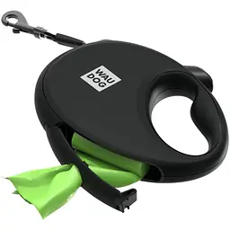 Повідець-рулетка для собак Waudog R-leash з контейнером для пакетів, світловідбивна стрічка, М до 20 кг, 5 м чорний