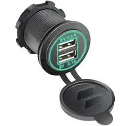 Гніздо під штекер прикурювача врізне з кришкою 2 USB DC 12-24V 5V 2,1-1A подсветка Green (SF-50-2)