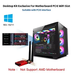 Мережева карта PCI-E Fenvi FV-BE8800 Wi-Fi 7 тридіапазонний адаптер модуль Bluetooth 5.4 Black Red (19127) - мініатюра 9