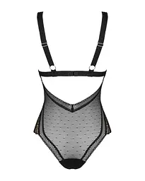 Мереживне боді з декольте Obsessive Estiqua teddy M/L, чорне, широкі лямки - мініатюра 6