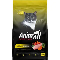 Повнораціонний сухий корм для котів AnimAll зі свіжою куркою 12 кг