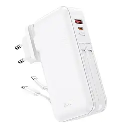 Акумулятор зовнішній Hoco J126 Travel 22.5 W з вбудованим кабелем (US/EU) 10000 mAh білий