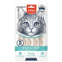 Ласощі для котів Wanpy Skin&Coat з тунцем та лососем для здоров'я шкіри та шерсті 70 г