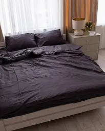 Постільна білизна полуторна Dushka Home Страйп сатин 20584 160х215 см чорна матова