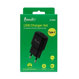 Мережевий зарядний пристрій Avantis A480 Orion (1USB/2.1A) + USB кабель Type-C- чорний - мініатюра 2