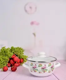 Каструля емальована Infinity Flamingo, зі скляною кришкою, 20 см, 3,3 л, білий (6625153) - мініатюра 2