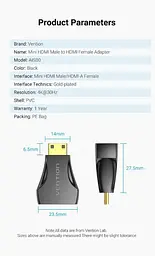 Перехідник Vention Mini HDMI to HDMI Black (AISB0) - мініатюра 5