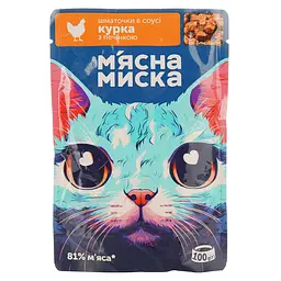 Вологий корм для котів М'ясна Миска шматочки в соусі з куркою та печінкою 100 г - мініатюра 2