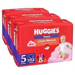 Підгузки-трусики для дівчаток Huggies Little Movers Pants 5 (12-17 кг) 102 шт. - мініатюра 2