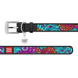 Нашийник для собак шкіряний Waudog Design з QR-паспортом "Літо" M Ш 20 мм Д 29-38 см чорний - мініатюра 3