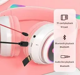 Повнорозмірні навушники бездротові No Brand Cat Headset M23 Bluetooth з RGB підсвічуванням та котячими вушками Pink - мініатюра 5