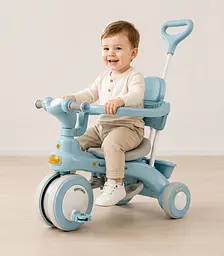 Блакитний Триколісний велосипед Baby Carriage 588 / Велосипед з з батьківською ручкою та кошиком / Велосипед-коляска - мініатюра 4