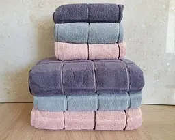 Набір турецьких махрових рушників Cestepe MicroCotton Premium 3 штуки 50x90 + 3 штуки 70х140 Kare 2 щільність 600 г/м2 - мініатюра 3