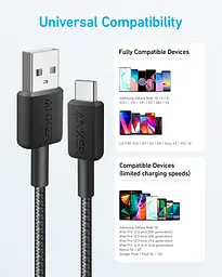 Кабель Anker 322 USB-A to USB-C - 1.8m Nylon Black (6962730) - мініатюра 4