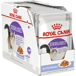 Уцінка. Набір вологого корму для дорослих стерилізованих котів Royal Canin Sterilised in Jelly шматочки в желе 1.02 кг (12 шт. х 85 г) 