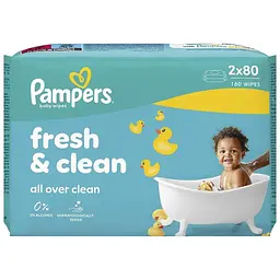 Дитячі вологі серветки Pampers Fresh Clean2x80 шт (160 шт) (8006530135269) - мініатюра 1