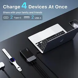 Повербанк NOBIS Power Bank, портативний зарядний пристрій потужністю 45 Вт 20000 мА·год, швидке заряджання USB C, 4-портовий зовнішній - мініатюра 4